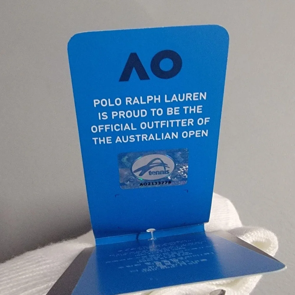 Polo Ralph Lauren Australian Open Socks Mens US 13-16 White Stripe Crew Tennis
